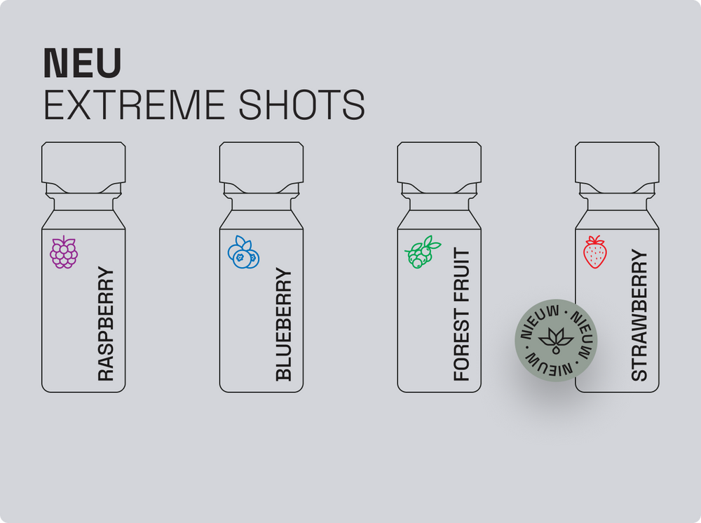 Nieuwe Extreme Shots met smaken zoals framboos, bosvruchten en aardbei voor vitaliteit en rust